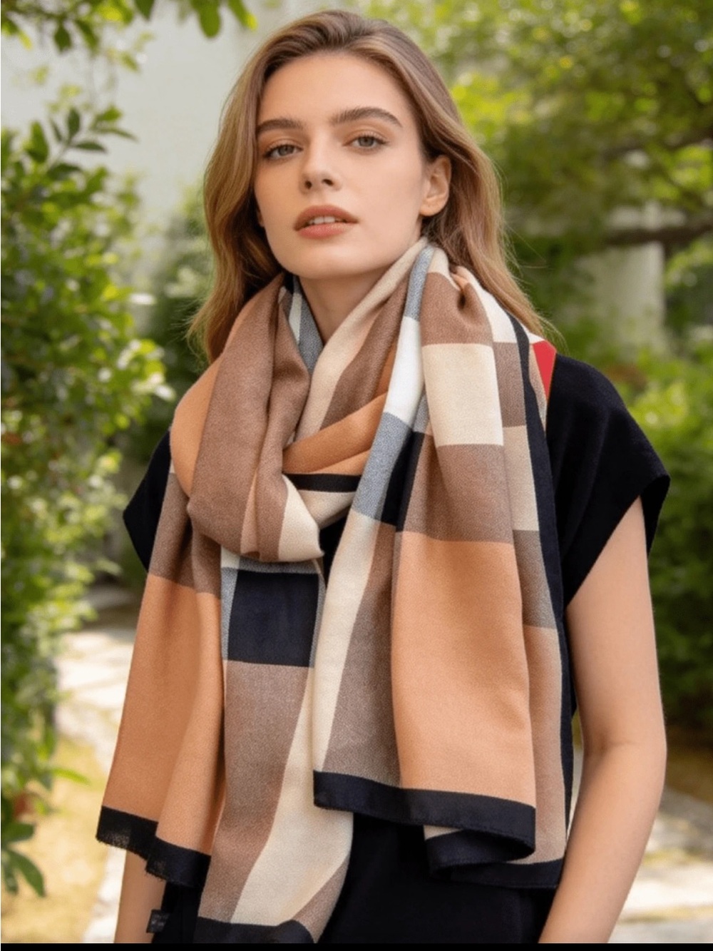 Khaki Plaid Women's Scarf - Classic Soft Wrap